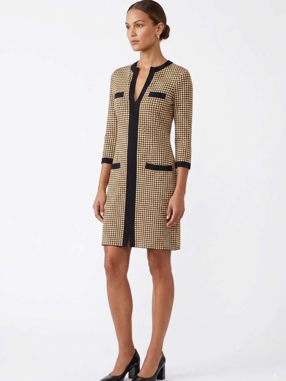 Diane von Furstenberg Geometric Print Split V-Neck 3/4 Sleeve Shift Dress Silk 4